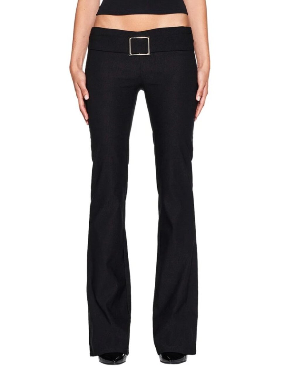 i am gia Sharah black pants stretch trousers silver belt buckle size M